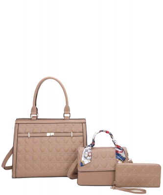 3in1 Fashion Satchel Bag with Mini Bag and Wallet Set DO-2342-T3 STONE